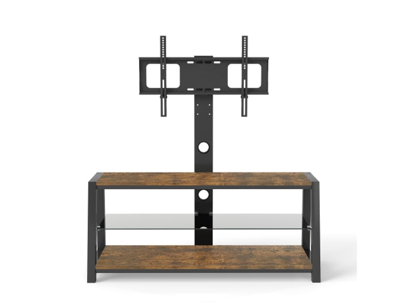  Meuble tv à 3 niveaux avec support réglable et pivotant pour salon 116×42×125 cm mdf métal marron  - Conforama A