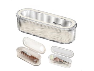 Boite couvert a emporter 2 en 1, rangement couverts éviter la poussière, boite a couvert avec plateau d'égouttage, rangement (transparent)