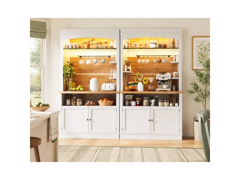  Colonne de cuisine lot de 2 avec led rgb et rangement en mdf 107×34×184 cm blanc  - Conforama B