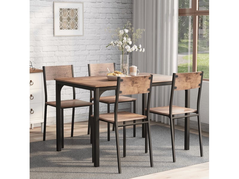  Ensemble table et 4 chaises de salle à manger marron vintage, format compact avec rangement sous plateau  - Conforama E