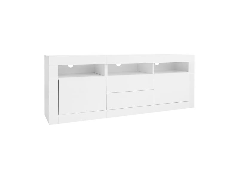  Meuble tv 160 cm blanc brillant avec éclairage led app, 4 rangements push to open, pour tv 70 pouces  - Conforama R