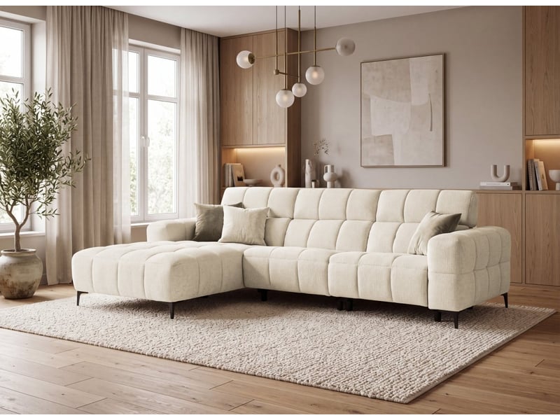  Canapé d'angle relax électrique en velours texturé beige edelmira - angle gauche KM7965-M3-BEI - Conforama B