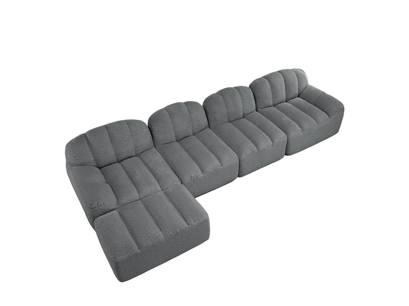  Canapé d'angle modulable 4 places gris en tissu bouclette avec ottoman, confort souple pour le salon familial  - Conforama A