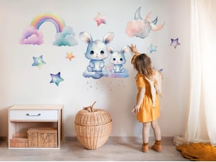 Sticker mural - de mignons lapins dans le ciel130x174 cm