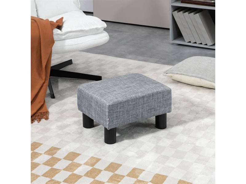  Pouf repose-pied tabouret bas en tissu de lin capacité de charge 110 kg gris 40 x 30 x 24 cm  - Conforama D