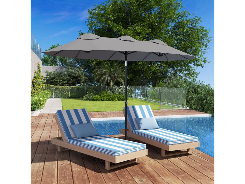  Parasol de jardin double grande taille ouverture fermeture manivelle acier polyester 295 x 152 x 222 cm gris  - Conforama C
