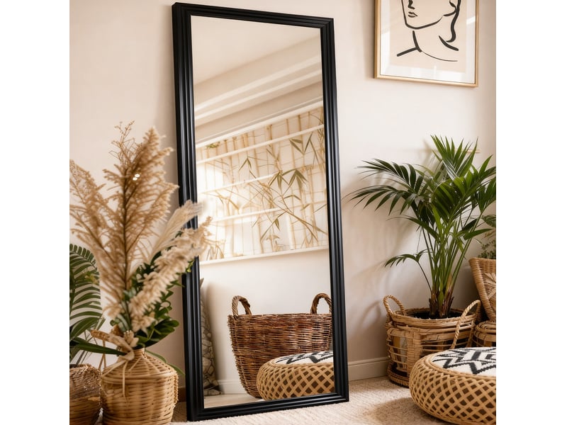  Miroir sur pied 160 x 50 cm – noir – cadre en bois, support métal inclinable et image claire, format pleine hauteur  - Conforama B