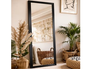Miroir sur pied 160 x 50 cm – noir – cadre en bois, support métal inclinable et image claire, format pleine hauteur