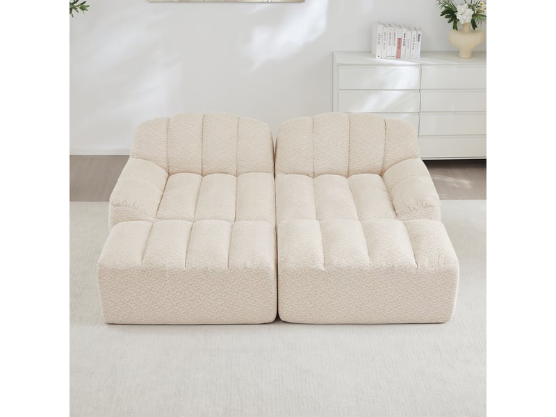  Canapé panoramique coquille 2 places, 2 poufs beigeblanc – 210 x 165 x 79 cm Fay Lum - Conforama B