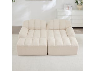 Canapé panoramique coquille 2 places, 2 poufs beigeblanc – 210 x 165 x 79 cm