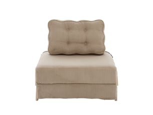 Fauteuil convertible 1 place 90x86x84cm kaki en velours côtelé, couchage pliant, dossier rembourré et pieds en bois