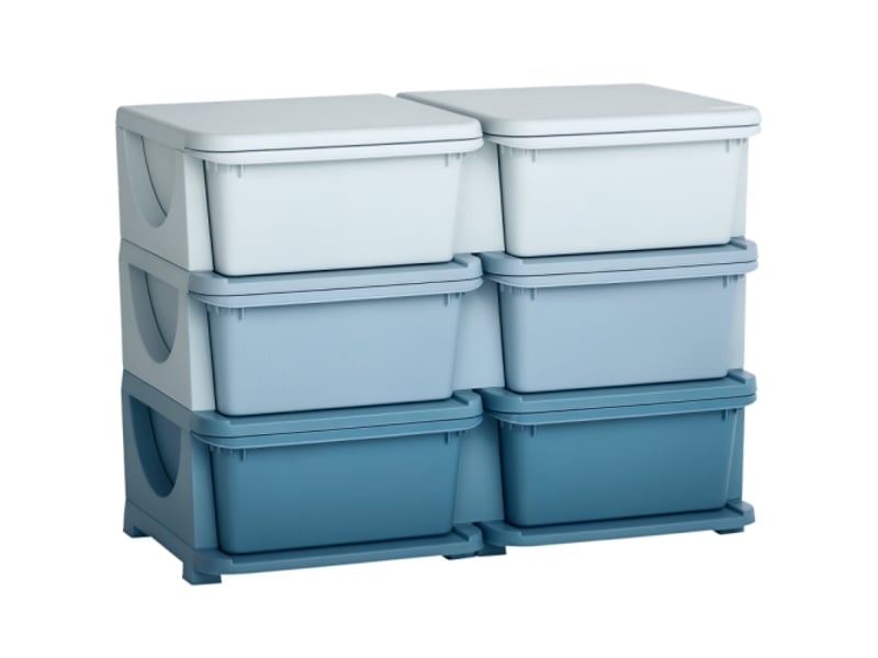 Organiseur jouets bleu, 6 tiroirs en plastique, meuble rangement pour chambre enfant - Conforama A