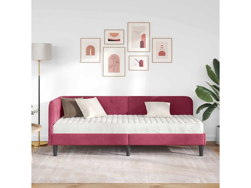  Lit simple- lit adulte -  cadre de lit d'angle bordeaux 80 x 200 cm velours  - Conforama C