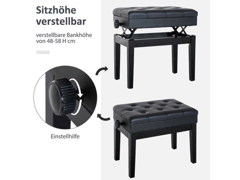 Banquette de piano réglable en hauteur avec rangement, 54,5 x 33 x 48-58 cm - Conforama D