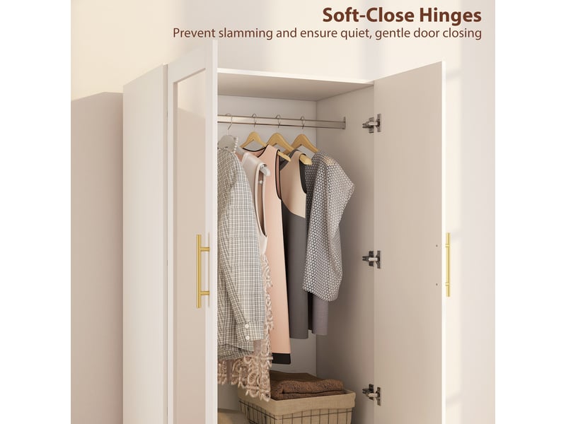  Armoire chambre penderie avec miroir, 2 tiroirs, 2 portes et barre de suspension, blanc, 80 x 50 x 180 cm  - Conforama W