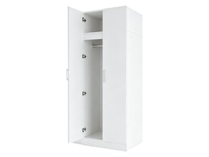 Armoire avec 2 portes, tiroirs et étagères pour chambre en mdf, métal et contreplaqué, 90×55×170 cm, blanc