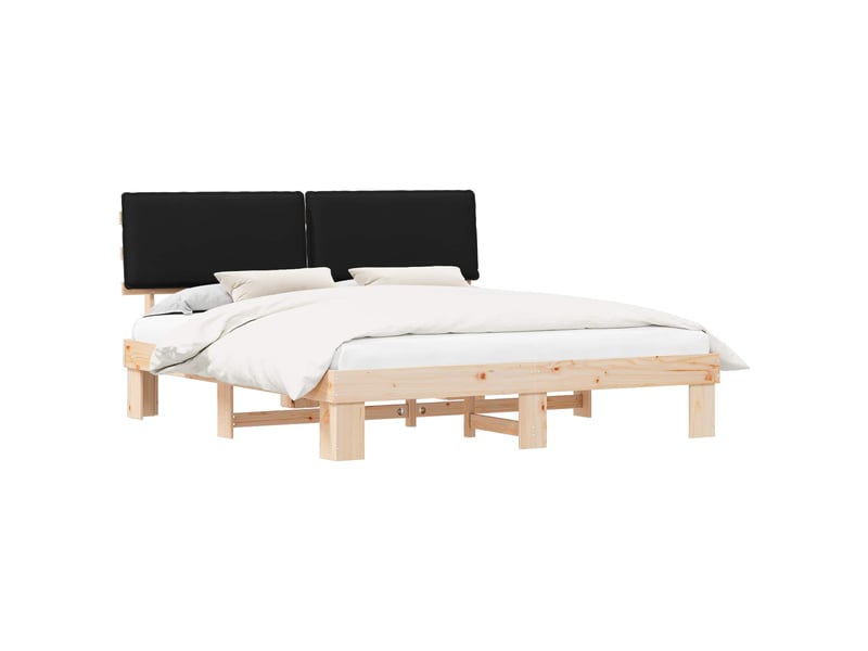  Lit double- lit adulte -  cadre de lit avec tête de lit rembourrée noir 200 x 200 cm  - Conforama A