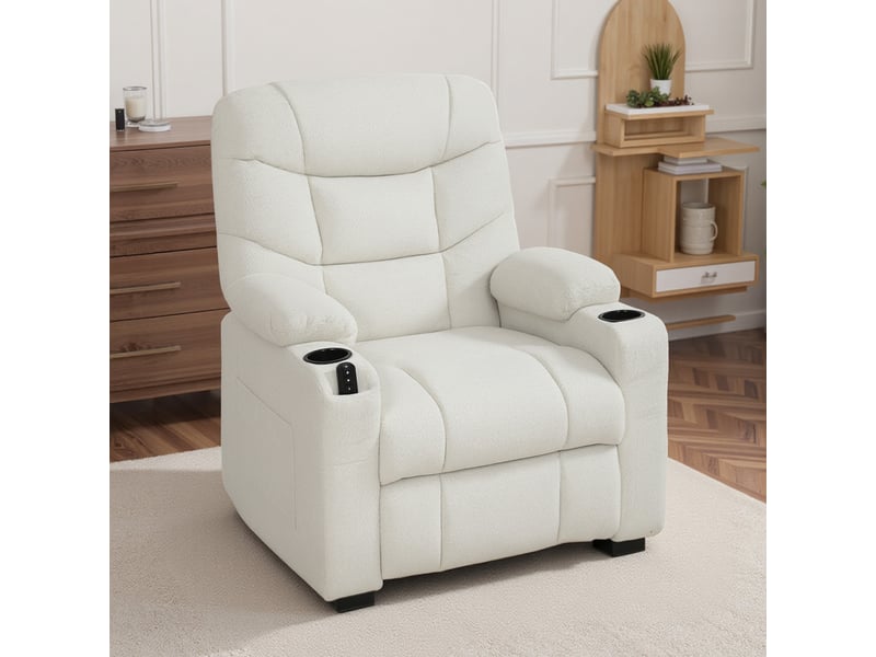  Fauteuil relax électrique, fauteuil inclinable, port usb, repose-pieds, porte-gobelets, 94 x 90 x 105 cm, crème  - Conforama D