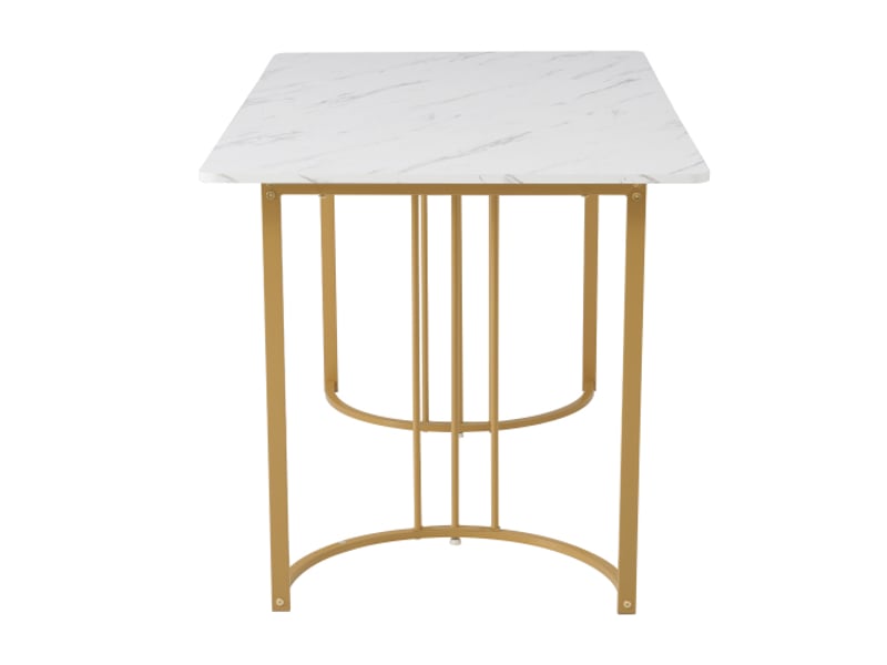 Ensemble salle à manger 4 chaises — table 140×80 cm, velours beige, motif diamant, pieds dorés, plateau mdf blanc - Conforama E