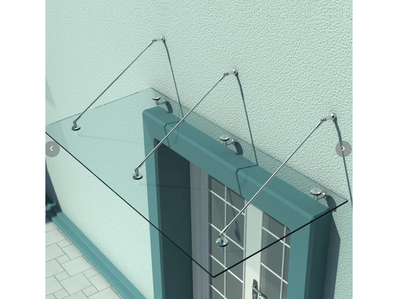  Auvent de porte 200 x 90 cm avec verre trempé transparent, 3 supports en acier inoxydable 304  - Conforama B