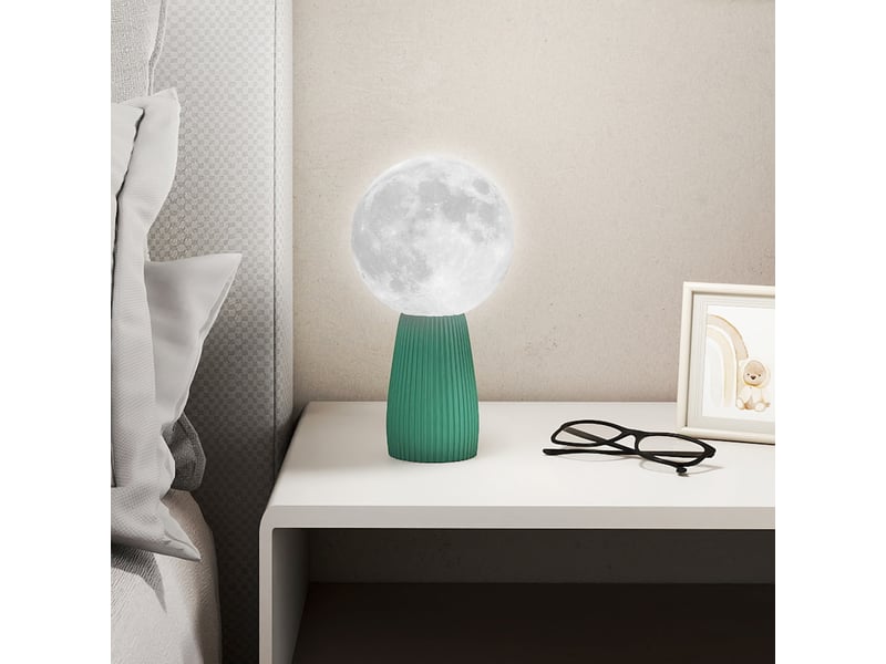 Lampe de table en forme de lune, 3 couleurs et 10 niveaux de luminosité, en abs, ø15 x 28 cm, blanc et vert foncé - Conforama B