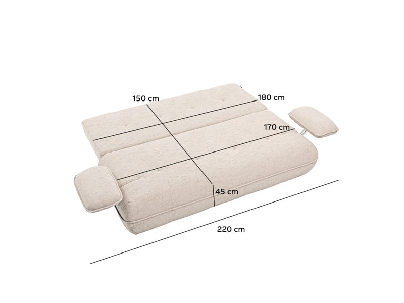  Canapé droit convertible 3p tissu beige accoudoirs amovibles – ramona  - Conforama E
