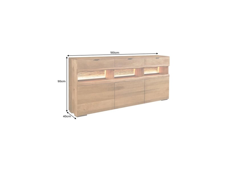  Buffet takara 180 cm en bois massif de manguier verni – 3 portes, 3 niches visibles, 3 tiroirs et led  - Conforama C