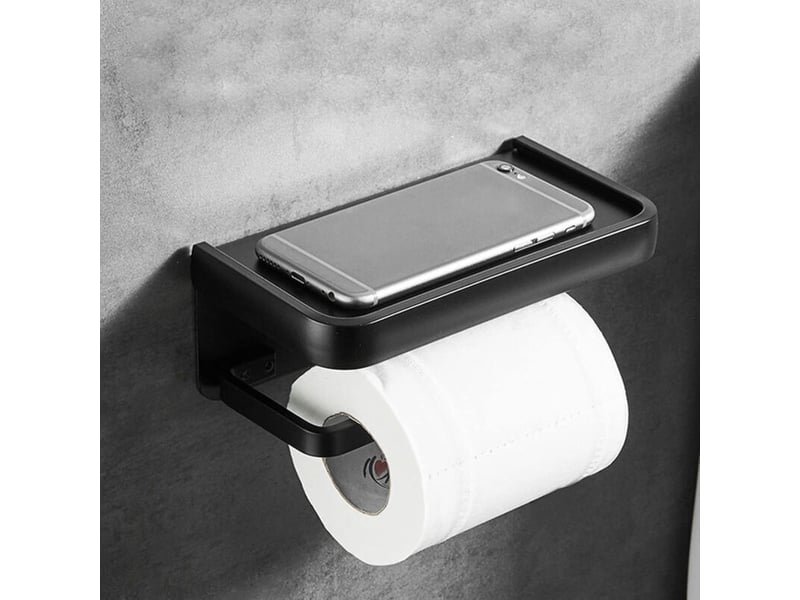  1pc porte papier toilette mural support papier rouleau aluminium derouleur papier wc avec étagère de rangement noir  - Conforama B