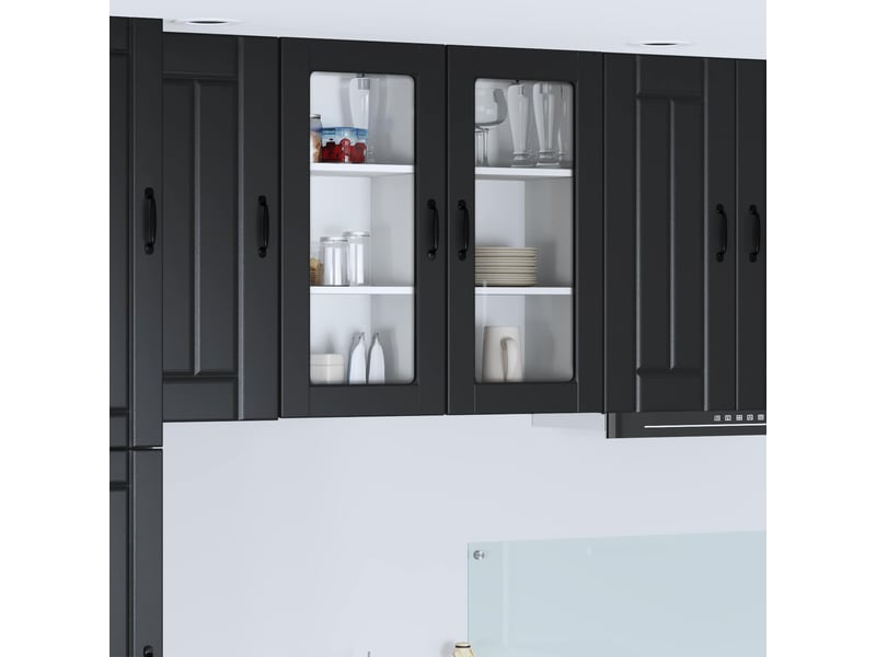  Meuble mural de cuisine, cabinet en verre mural 2 pcs noir bois d'ingénierie shl4810  - Conforama B