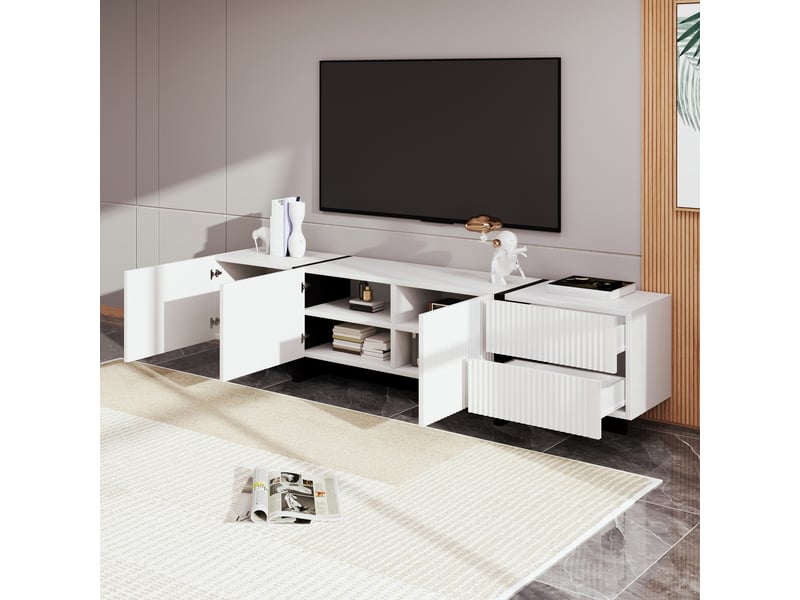  Meuble tv 190 cm noir et blanc 3 portes 2 tiroirs pour écran 50 à 59 pouces rangement salon  - Conforama C