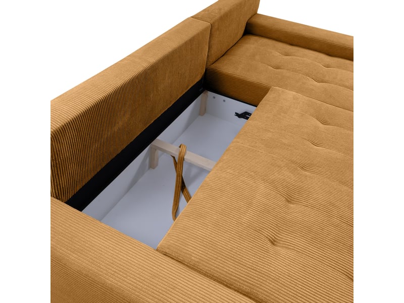  Canapé d'angle convertible velutti l velours côtelé poso jaune, méridienne droite avec coffre  - Conforama D