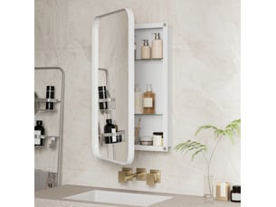 Meuble miroir avec 2 étagères réglables, pose murale ou encastrée pour salle de bain, blanc, 86 × 61 × 18 cm