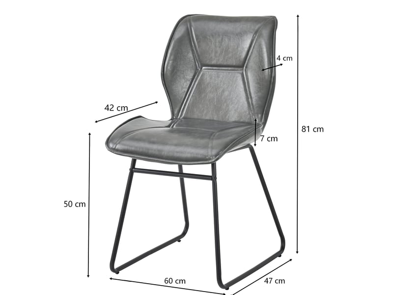  Lot de 2 chaises rembourrées en cuir gris et métal noir  - Conforama E