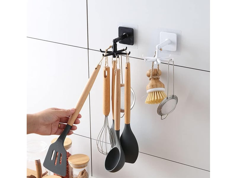  Porte-ustensiles de cuisine à 6 crochets, support sous armoire rotatif 360°, rangement gain de place pour cuisine et salle de bain, montage facile, noir  - Conforama E