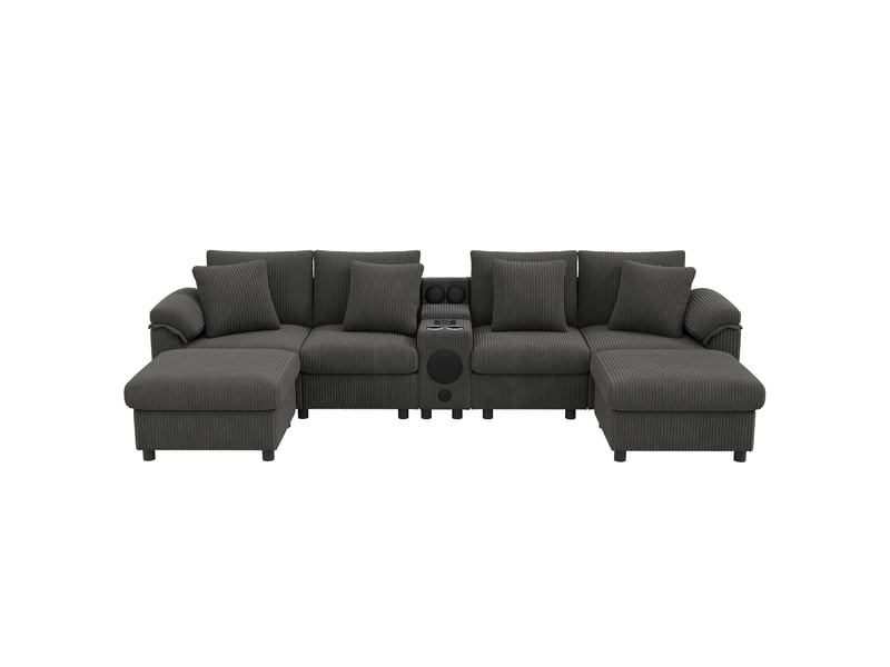  Canapé modulable,315,5x144x84,5 cm,6 places avec rangement,velours côtelé,gris  - Conforama A