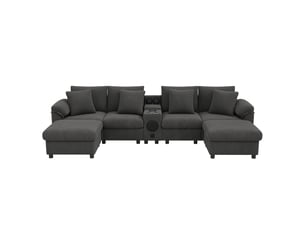 Canapé modulable,315,5x144x84,5 cm,6 places avec rangement,velours côtelé,gris