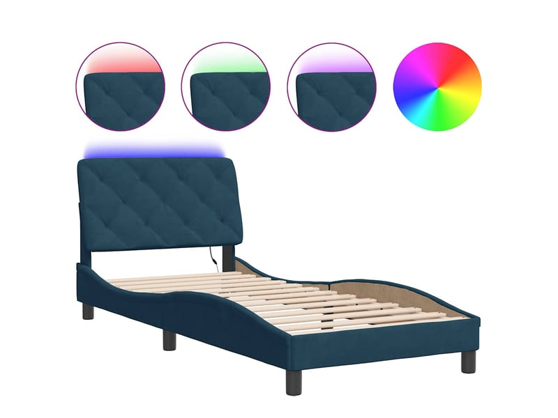  Lit simple- lit adulte -  cadre de lit avec led sans matelas bleu 80x200 cm velours  - Conforama A