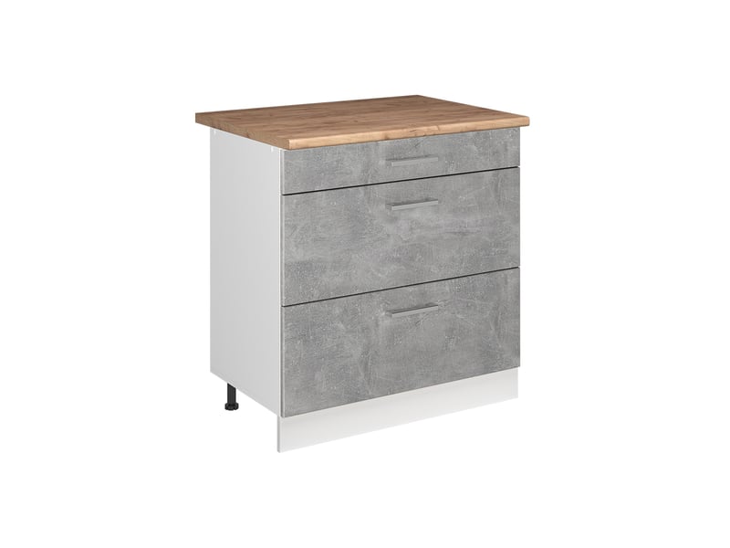  Vicco meuble cuisine, bétonblanc, 80cm avec 3 tiroirs plan de travail chêne doré  - Conforama A