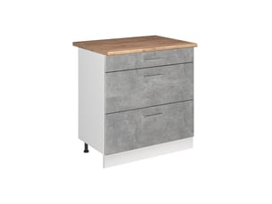 Vicco meuble cuisine, bétonblanc, 80cm avec 3 tiroirs plan de travail chêne doré