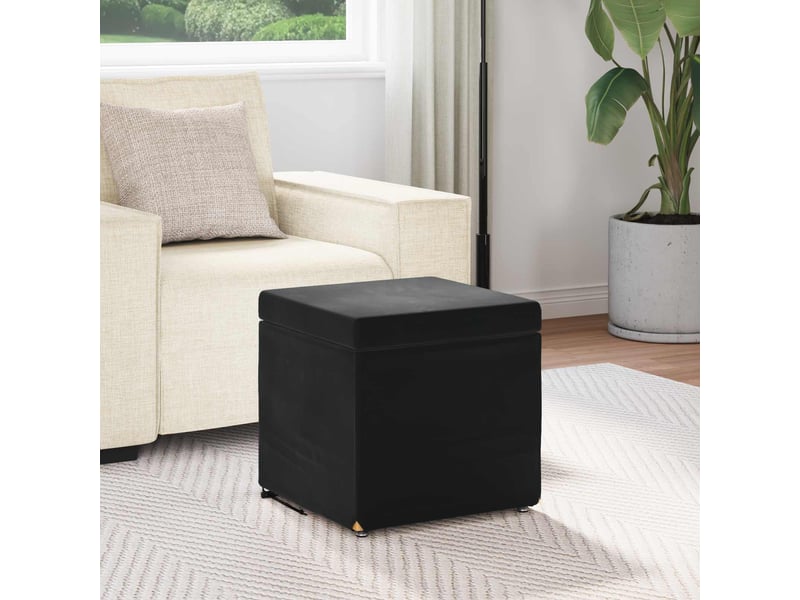  Tabouret bas, ottoman noir 41x41x40 cm velours et bois composite  - Conforama C