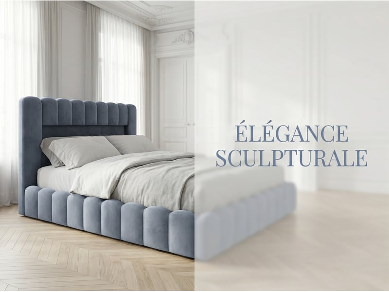  Lit coffre 180x200 cm - lit capitonné gris avec led et usb - sommier relevable - grand rangement  - Conforama D