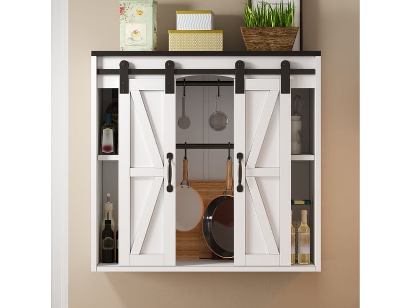  Armoire murale cuisine blanche 80x76cm, placard mural à 2 portes coulissantes et étagères ajustables en mdf pour rangement  - Conforama B