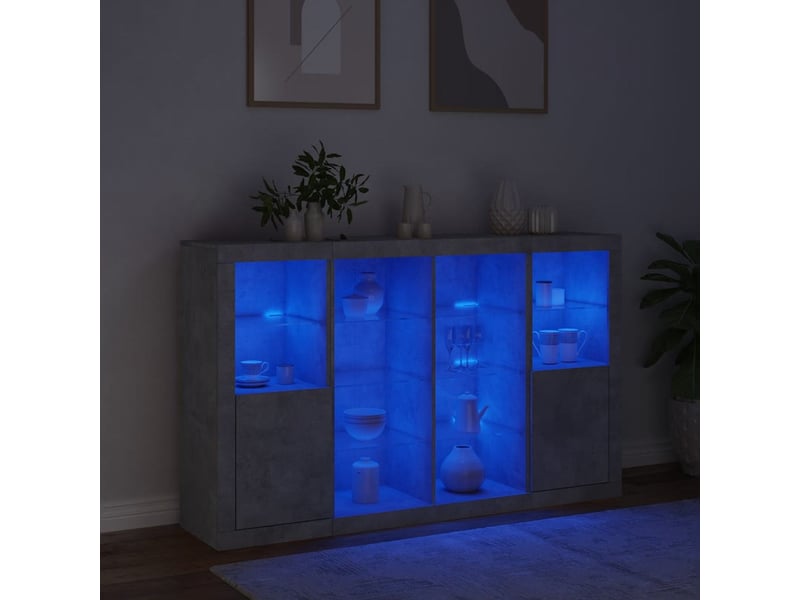  Buffets avec lumières led 3 pcs - bahut - meuble de rangement gris béton bois d'ingénierie  - Conforama C