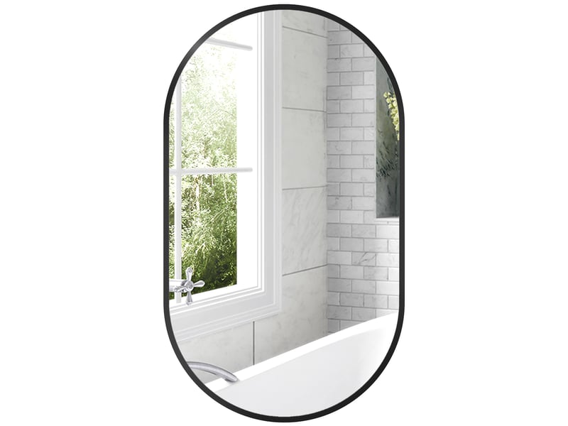  Miroir de salle de bain ovale mural avec cadre en aluminium, vertical ou horizontal, 40 x 70 cm, noir  - Conforama A