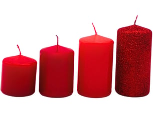 Lot de 4 bougies piliers, pour couronne de l'avent, bougies de table, rouge avent et paillettes rouges, graduées de 5 x 5 x 5 cm à 5 x 9 cm (l x l x h)