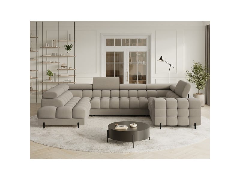 Canapé panoramique convertible factory 3 places beige – angle gauche avec coffre – version 3 - Conforama E