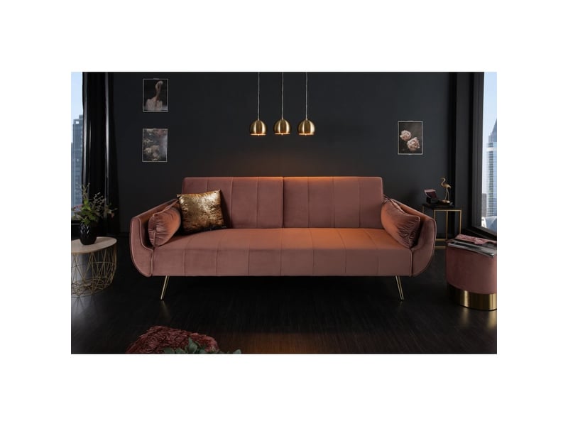 Canapé droit danna rose poudré – canapé scandinave convertible en velours avec pieds en métal - Conforama B
