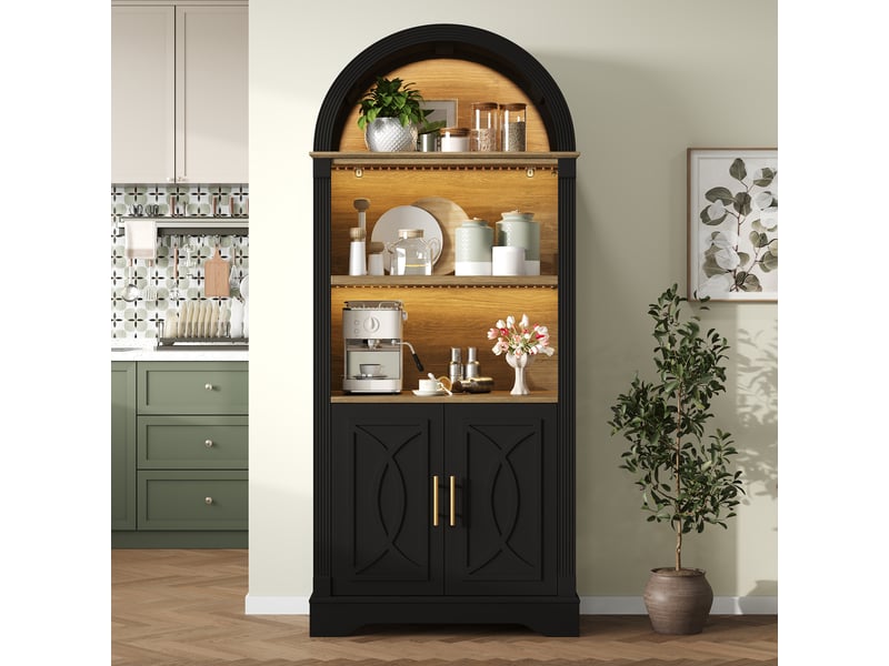  Buffet haut noir avec led, étagères réglables et grand espace de rangement  - Conforama B