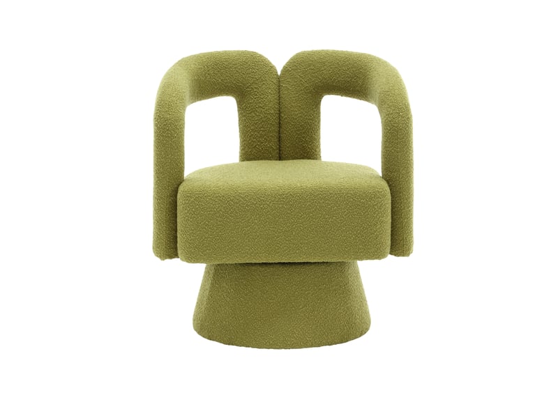 Fauteuil d’appoint pivotant 360° en tissu bouclette vert olive, style design pour salon et bureau - Conforama D