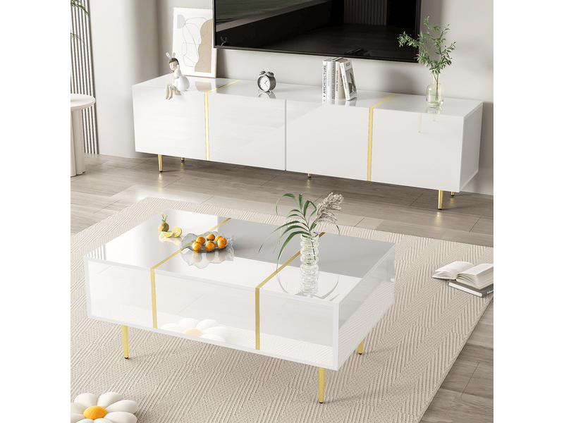 Ensemble meuble tv et table basse blanc brillant 180 cm – design moderne et élégant pour salon - Conforama B